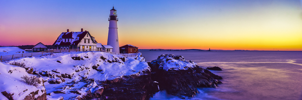 Horizontal,Maine,Panoramic,Pemaquid Point Lighthouse,landscape,Morning Lights,Cape Elizabeth,Frozen Winter,Portland,Bright eye