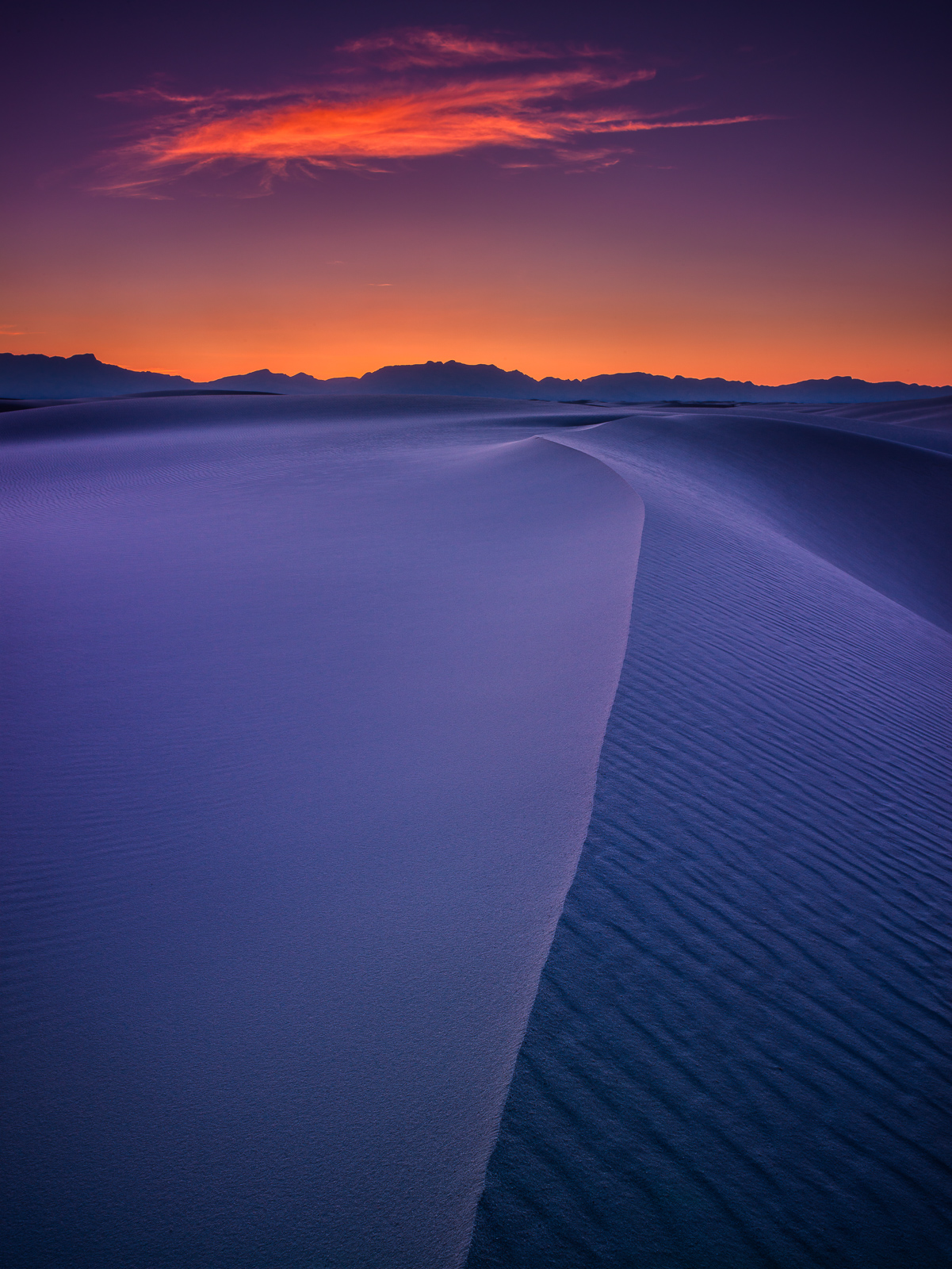 Sunset at White Sands National Monument, the largest  gypsum sand dunes in the world and site of incredible sunrises and sunsets...